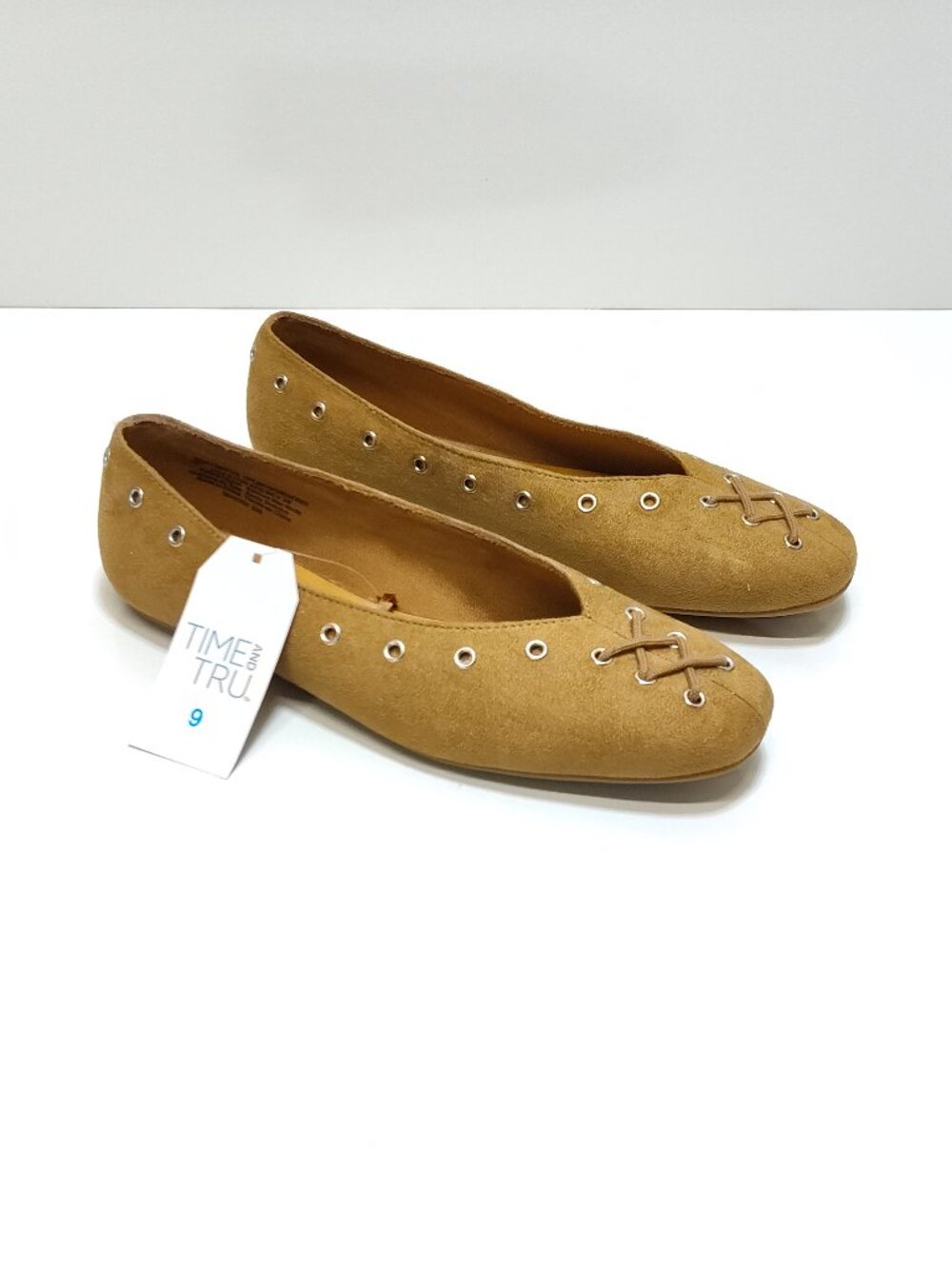 Time And Tru Womens Sand Corset Flats W/ Memory Foam Size 9
